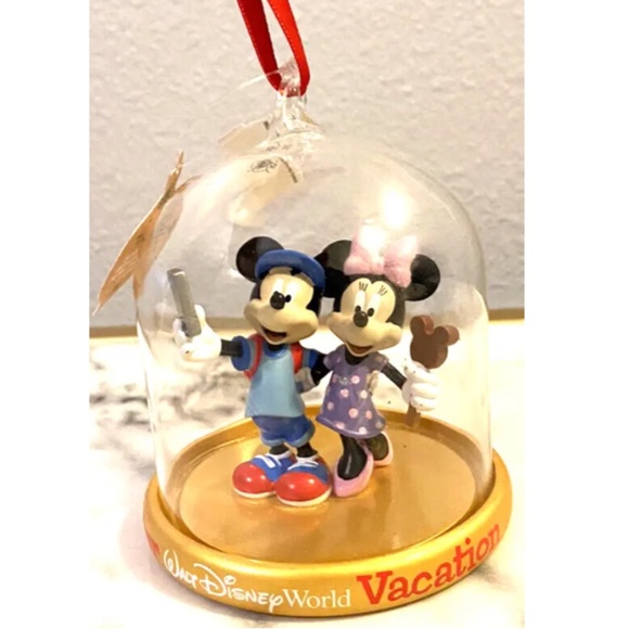 NWT Disney Parks Walt Disney World Mickey Minnie Glass Dome ORNAMENT - Picture 5 of 5